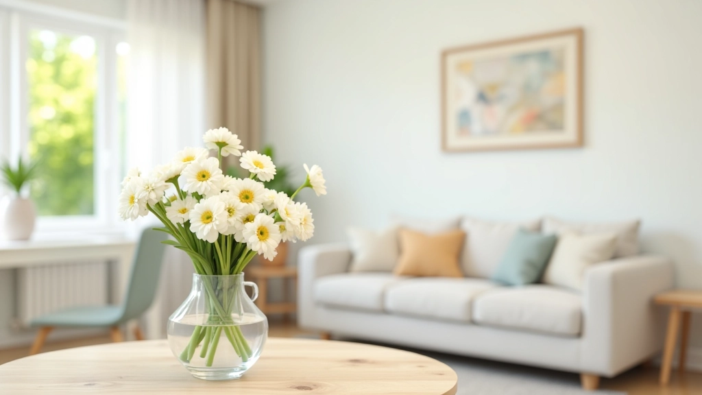 Seasonal home refresh with spring decorations, fresh flowers in vase, light curtains, and updated wall art